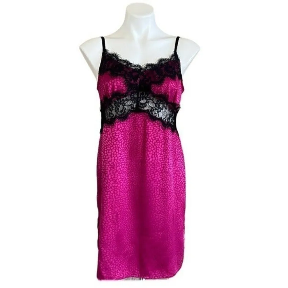 NASTY GAL Into The Groove Satin & Lace Mini Slip Dress Fuchsia Black Size 4 NEW - Image 6