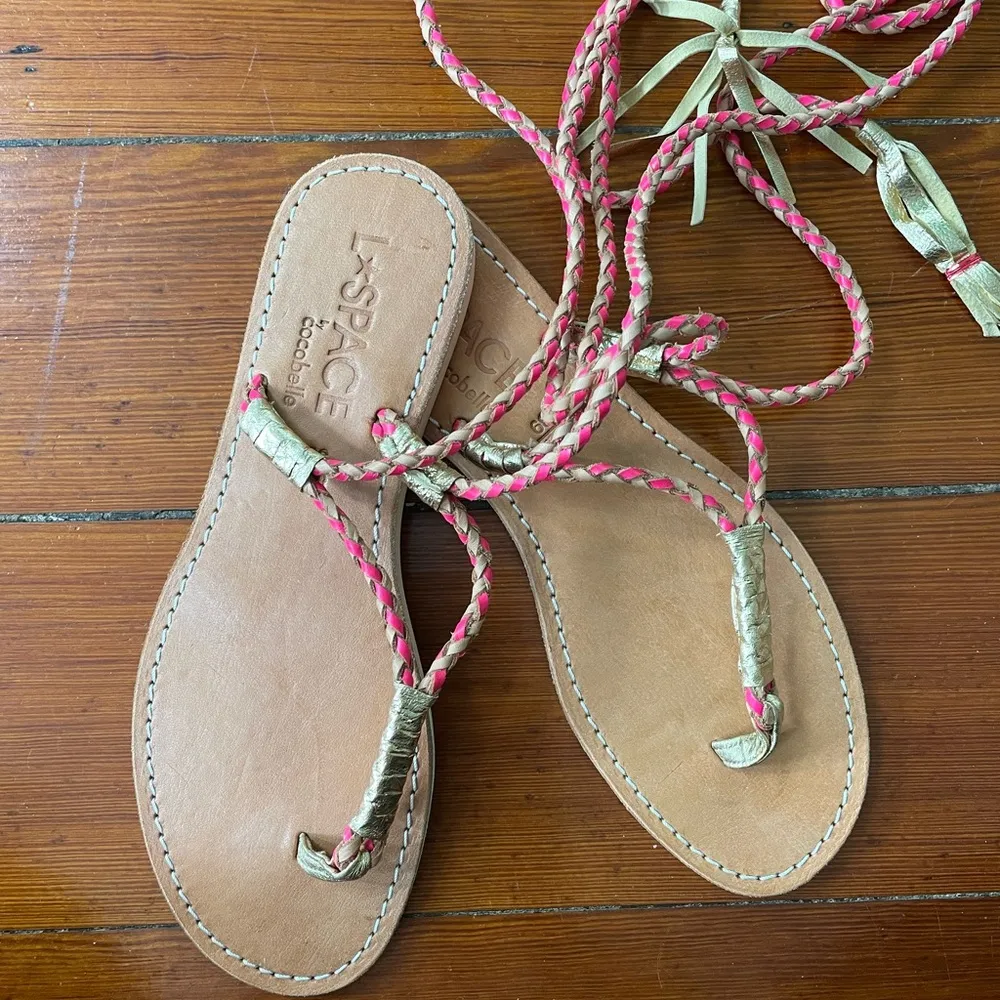 L*SPACE by Cocobelle Gili Wrap Gladiator Braid Sandal in Coral & Gold- Sz 8.5 🧡🎀 - Image 10