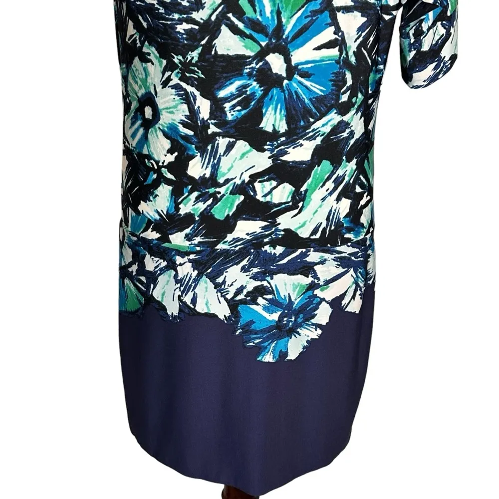 BCBGMaxazria Floral Emerald Combo Green Blue Draped‎ Dress One Sleeve Small - Image 8