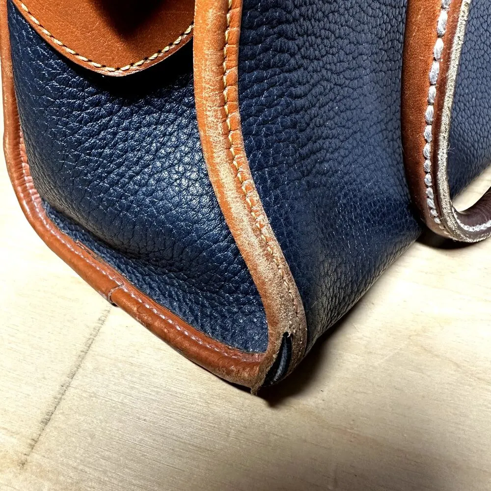 Vintage Dooney & Bourke Satchel All Weather Leather Pebble Brass Buckle Navy - Image 7