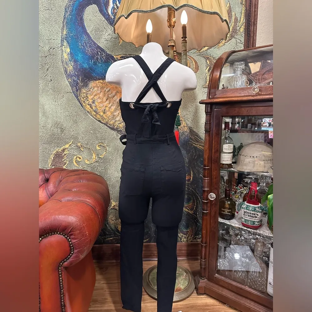 RUC HAUTE MONDE Black Halter Neck Jumpsuit with Waist Tie STRECHY SKINNY LEGS - Image 4