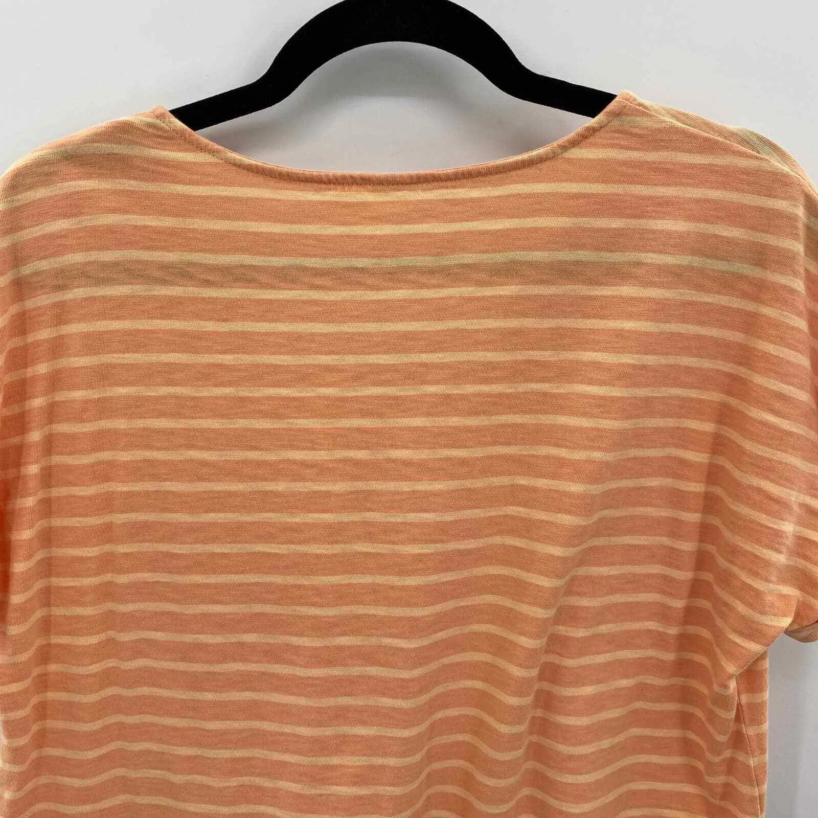 Soft Surroundings Tee T-Shirt Womens Medium Orange Stripe Cotton Rolled Cuffs - Image 8