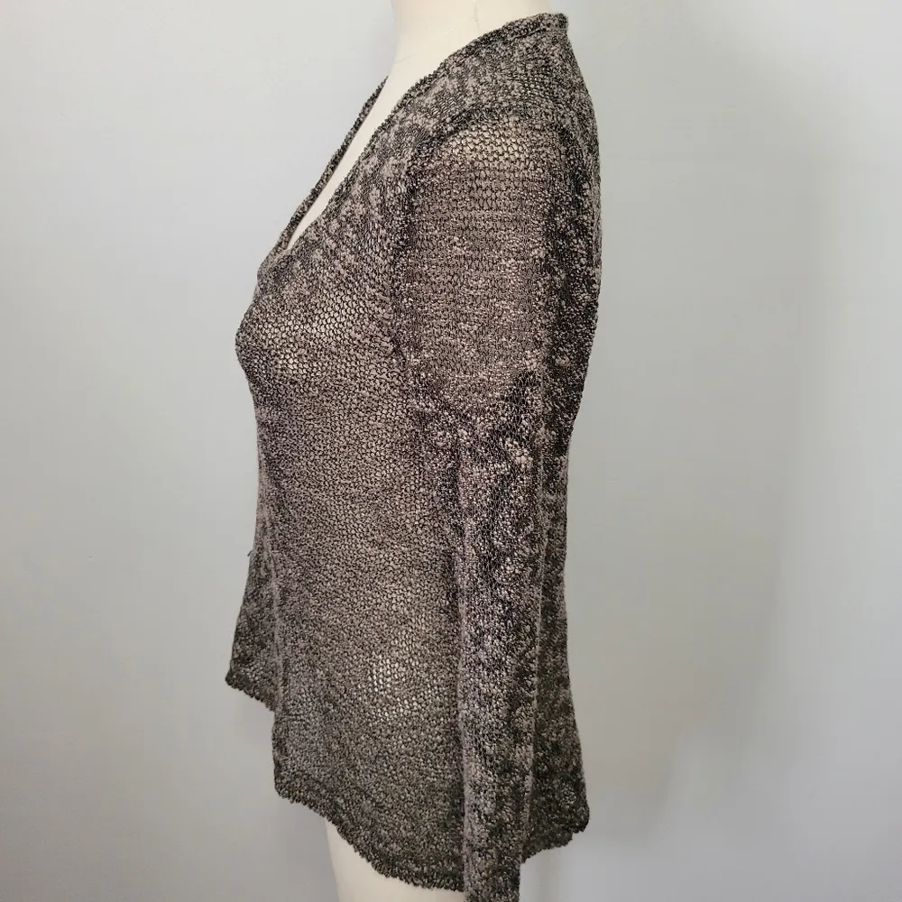Lilla P brown cream netted vneck sweater size medium - Image 4