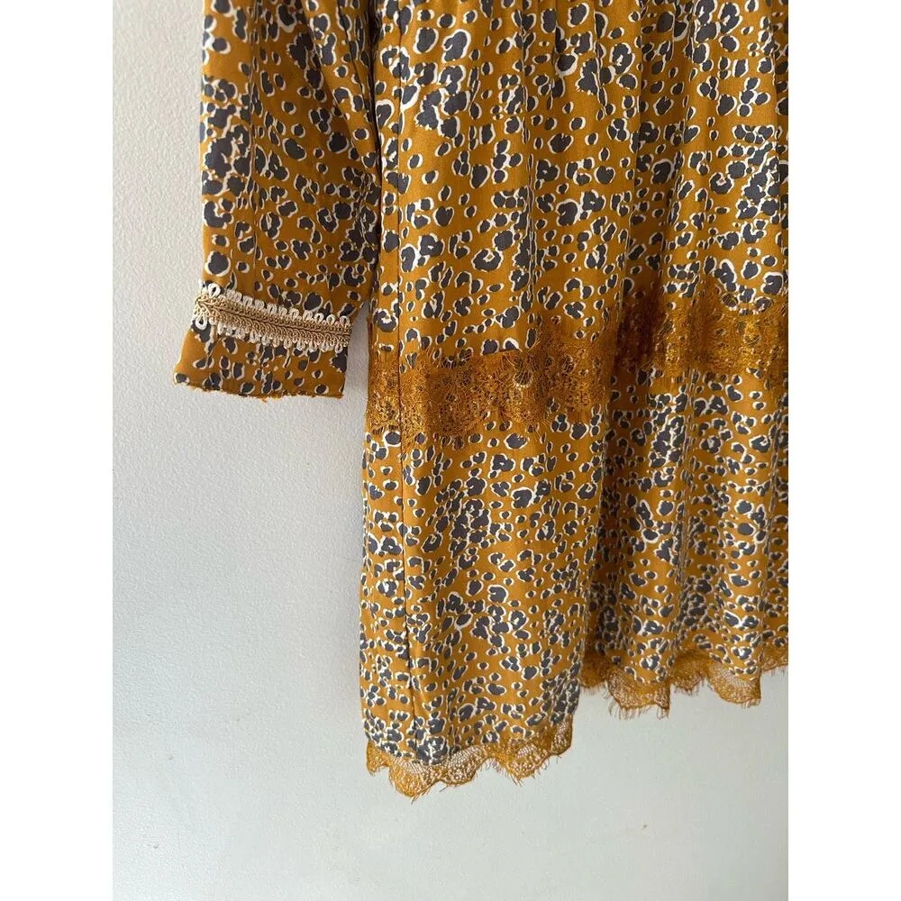 Akino Laude Dress Women’s Medium Animal Print Boho Scoop Neck Mini Tan Bohemian - Image 2