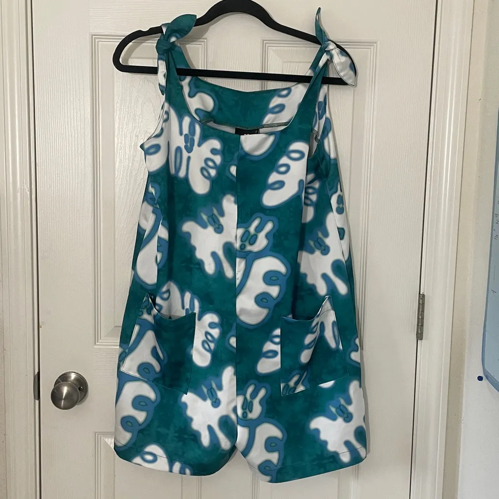 Lazy Oaf Acid Butterfly Romper Silky Deep Pocket Shoulder Tie Size 8 Ocean Color - Image 7