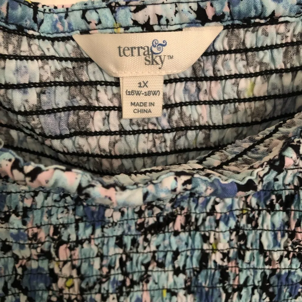 NEW Blue/Pink Floral Puff Sleeve 1X Smocked dress - Image 4