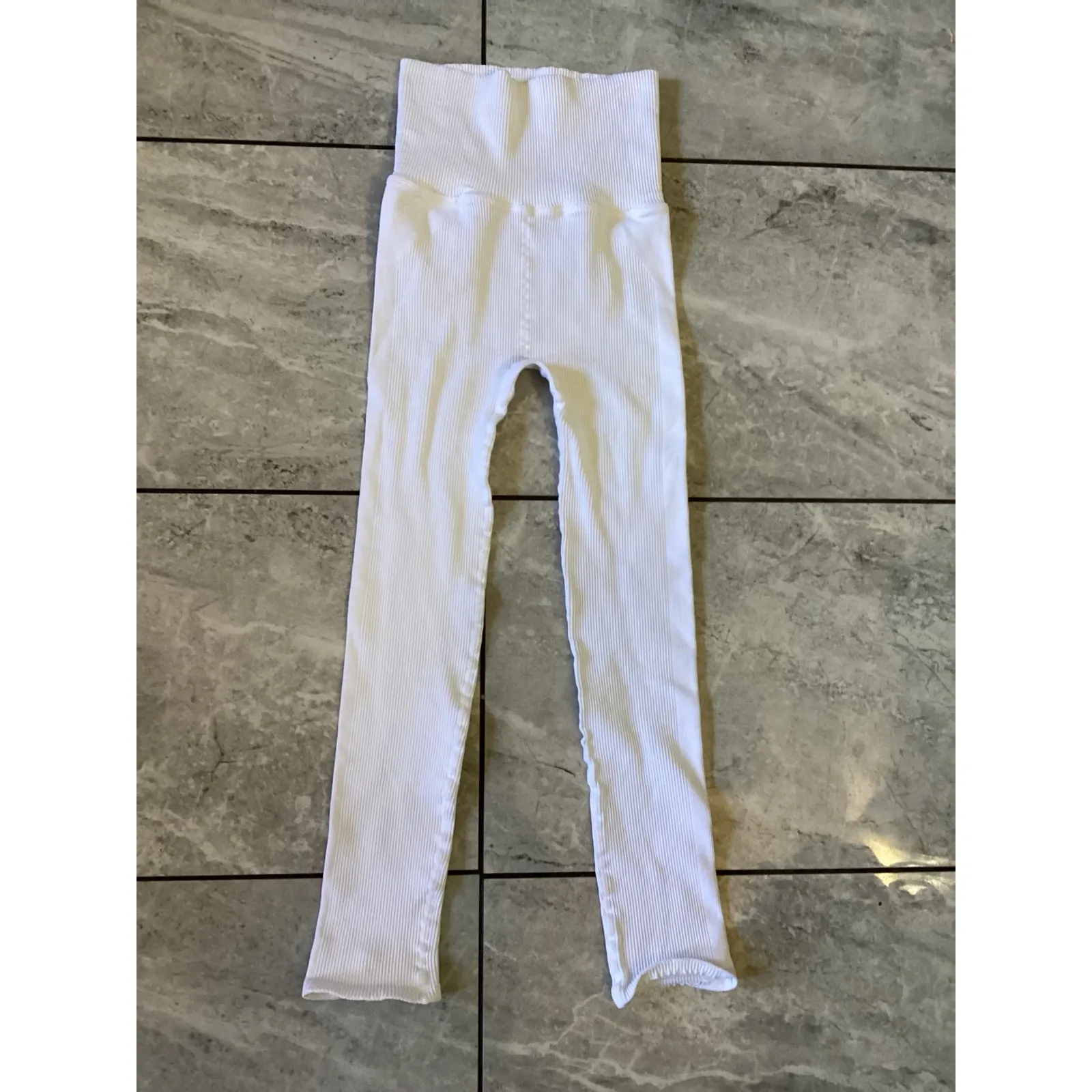 Free People Ribbed Seamless Leggings White High Waisted Athleisure Yoga Pants XS - Image 3