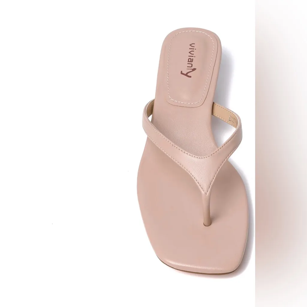 NEW Nude Flip Flops Sandals Slides Mules Kitten Heel Slip on Shoes 10 - Image 5