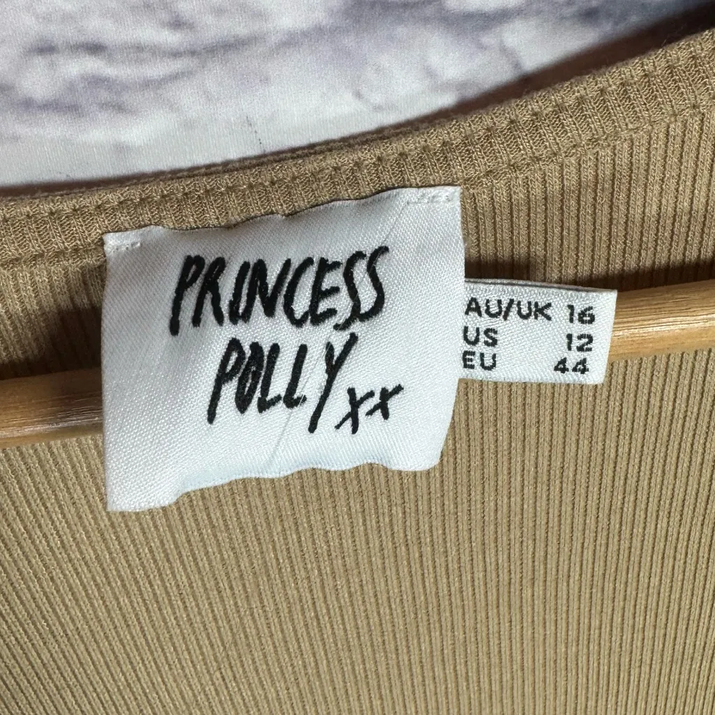 Princess Polly Mikayla Beige Tan Mini‎ Bodycon Ruched Dress Womens size 12 - Image 3