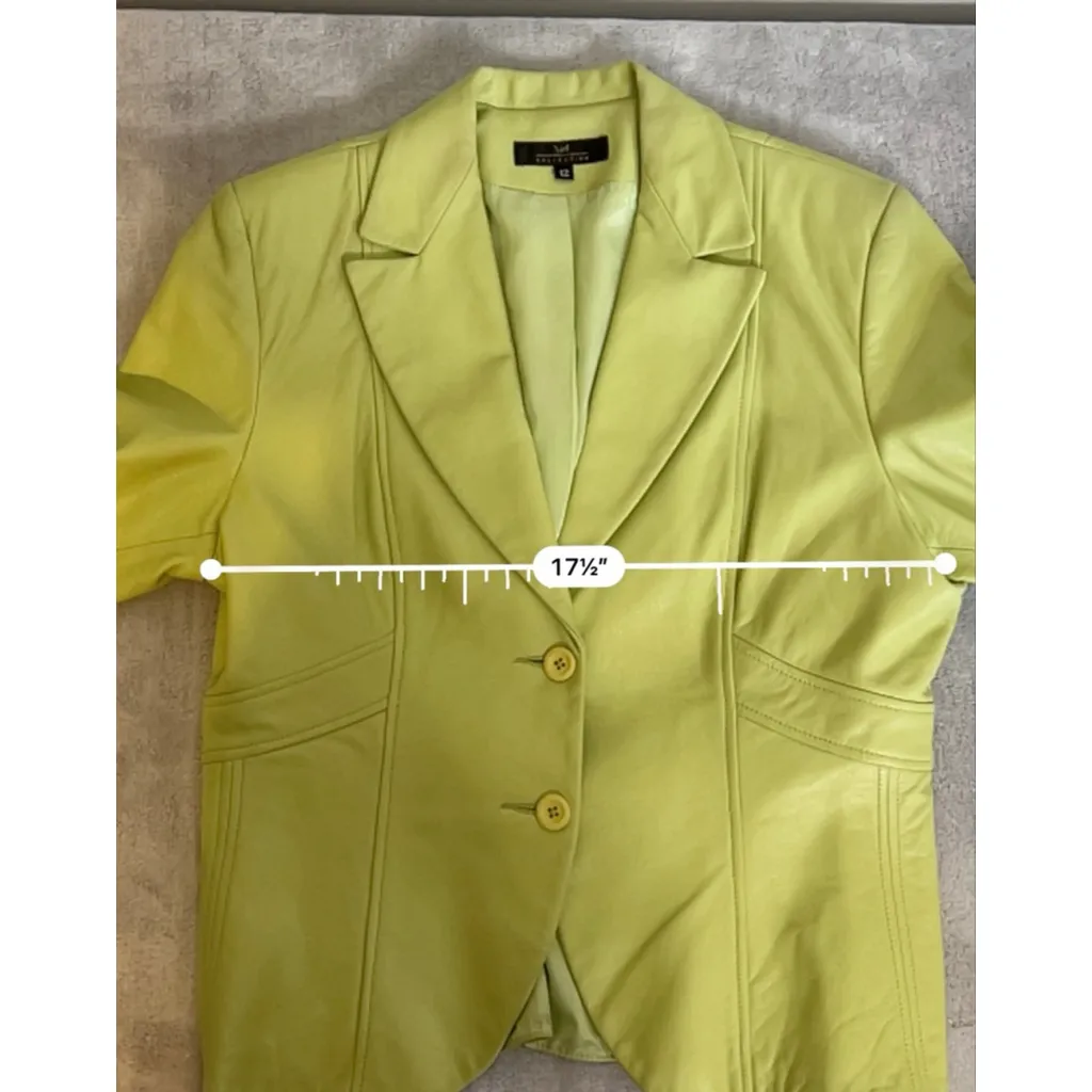 Women's id. COLLECTION Lime Green Leather Jacket Size 12 - Image 5