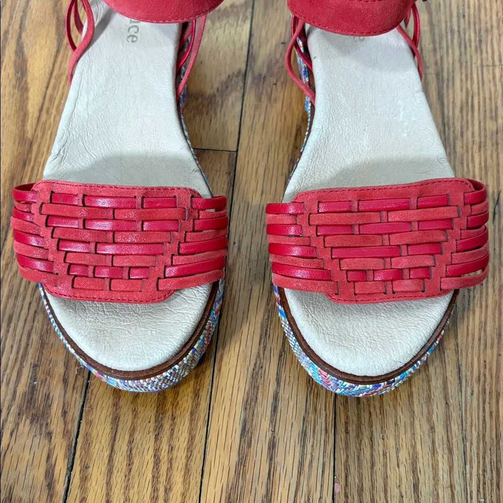 Sundance Salt Air Sandals Wedge‎ Platform Red Woven Leather - Image 6