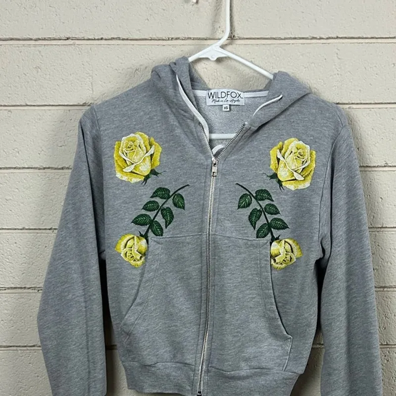 Wildfox Gray Floral Zip Up Hoodie size XS - Image 5