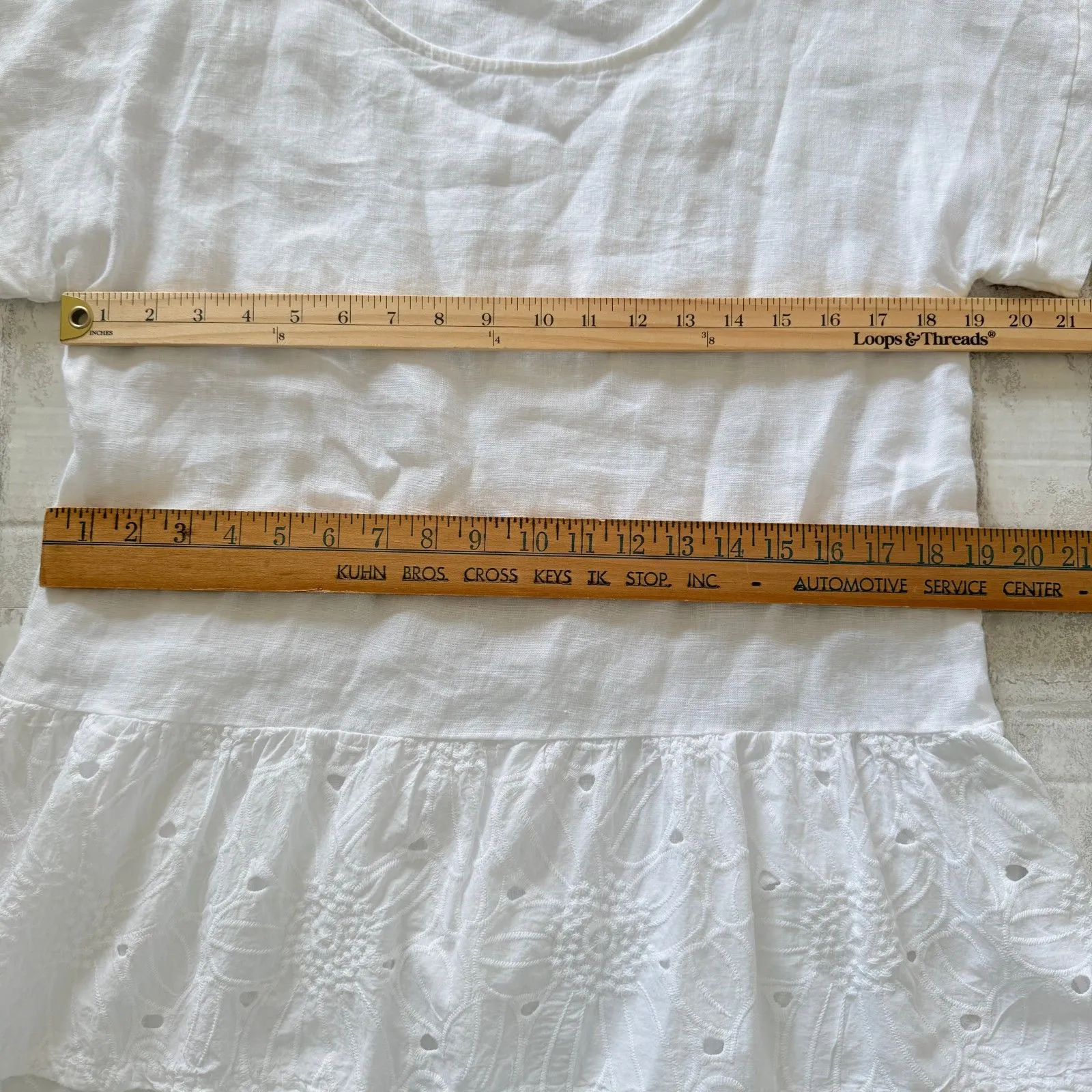 Terzo Millennio White Linen Eyelet Button Boat Neck Short Sleeve Tunic Top Sz S - Image 7