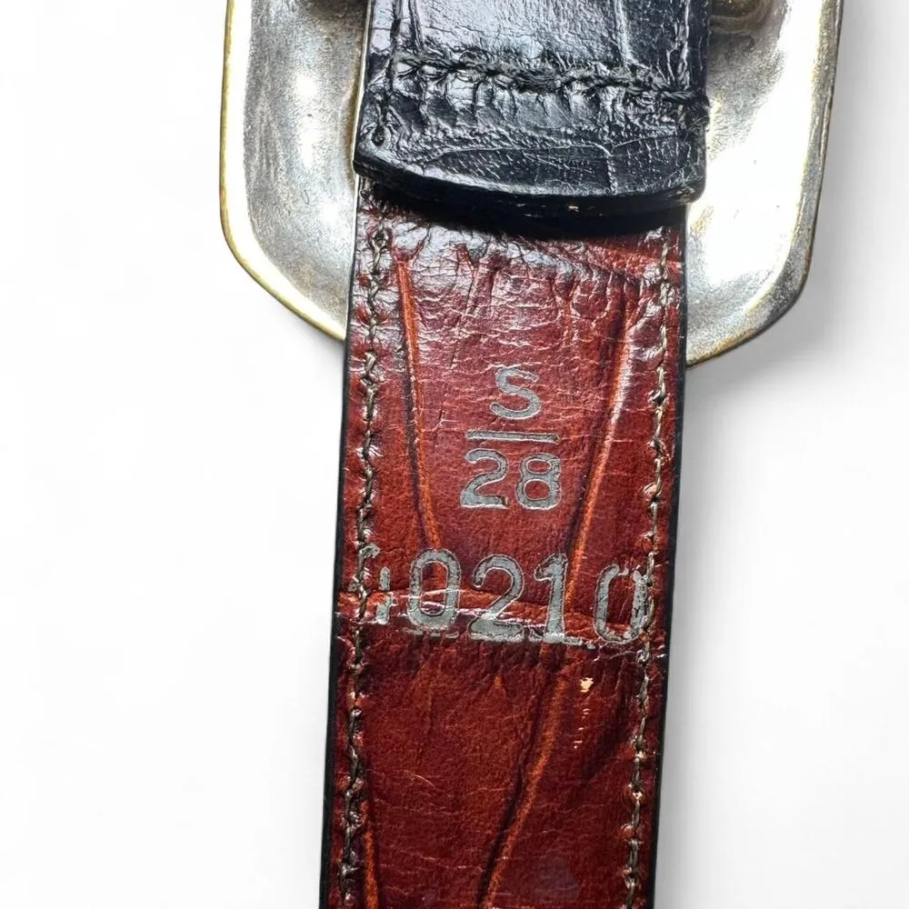 Women’s Size S Black Brown Reversible Belt Western Style Gold Buckle croc emboss - Image 3