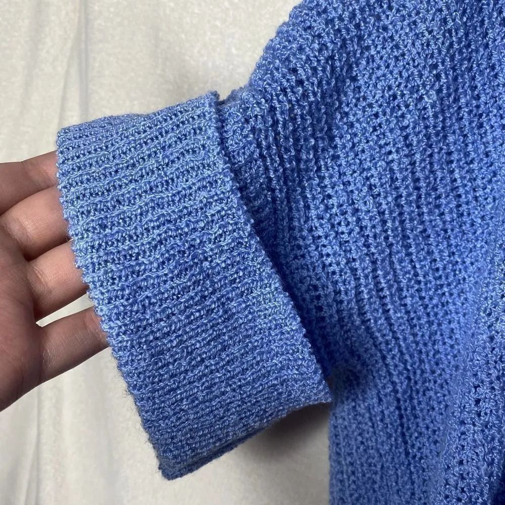 Ces Femme Open Knit Scoop Neck Dolman Sweater Patch Pocket Pullover Blue Medium - Image 3