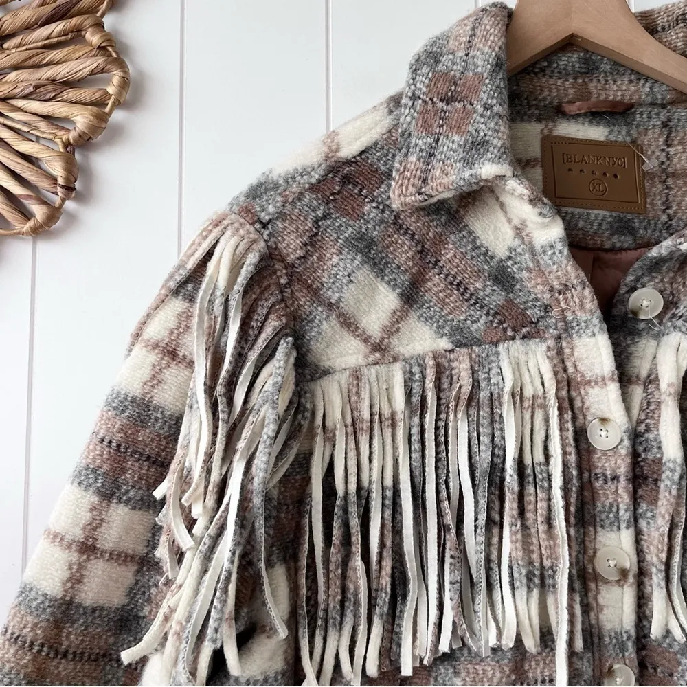 Blank NYC jacket coat wool plaid fringe jacket western - Image 6