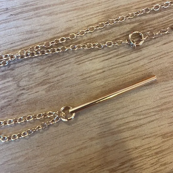 Gold Color‎ Delicate Cylindrical Vertical Bar Necklace with Clasp 20.5” Chain - Image 9