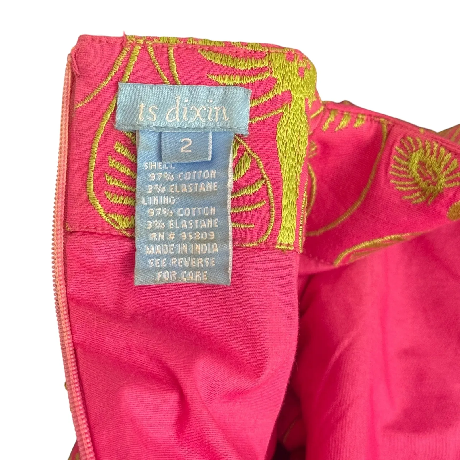 Womens Floral Embroidered Pink Green Shift Dress Size 2 Square Neck‎ Folk Ethnic - Image 9