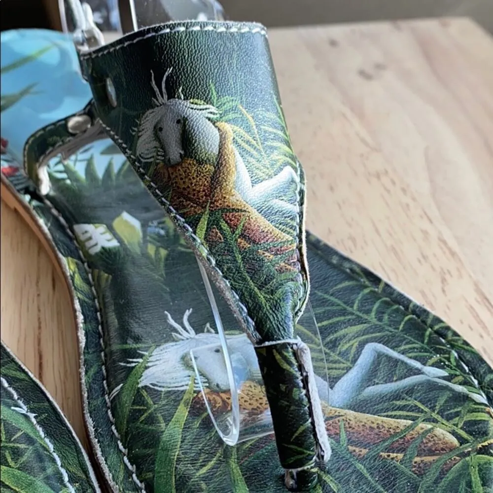 ICON unicorn leopard print thong sandals green leather tropical vacation casual Size 6.5 - Image 4