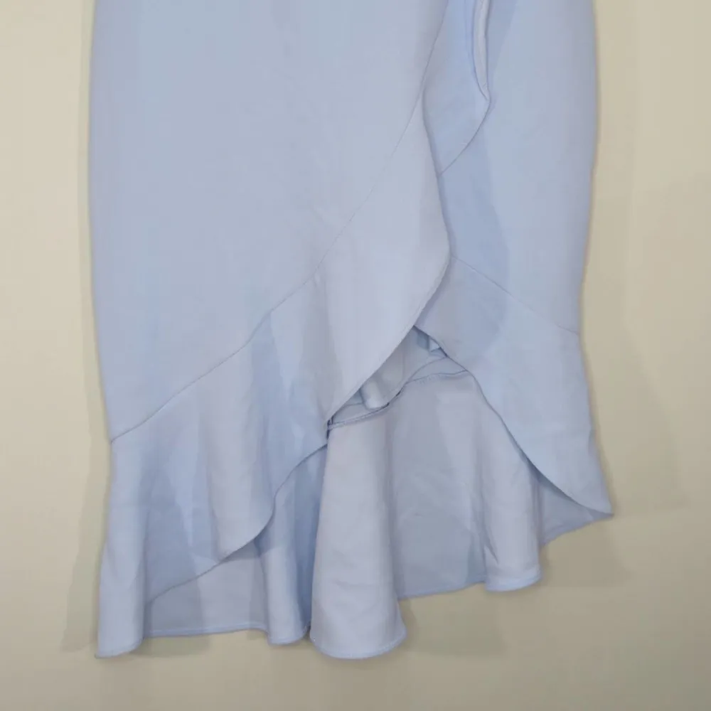 Xscape‎ Womens Dress Midi Strapless Ruffle Hi-Lo A-Line Bustier Crepe Blue 14 - Image 4