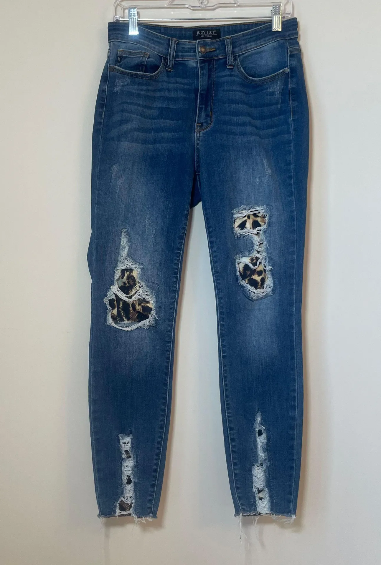 7/28 Leopard Patch High Rise Ripped Skinny Raw Hem Jeans JB82166DK - Image 1