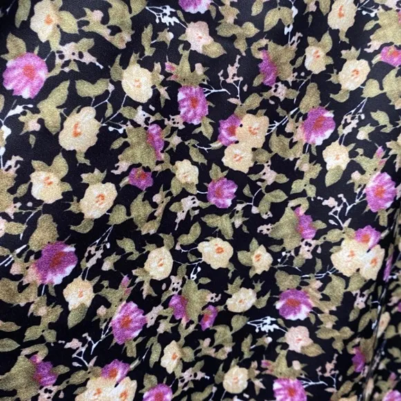 Pomelo Romantic Square Neck Puff Sleeve Mini Dress Black Purple Dainty Floral - Image 4