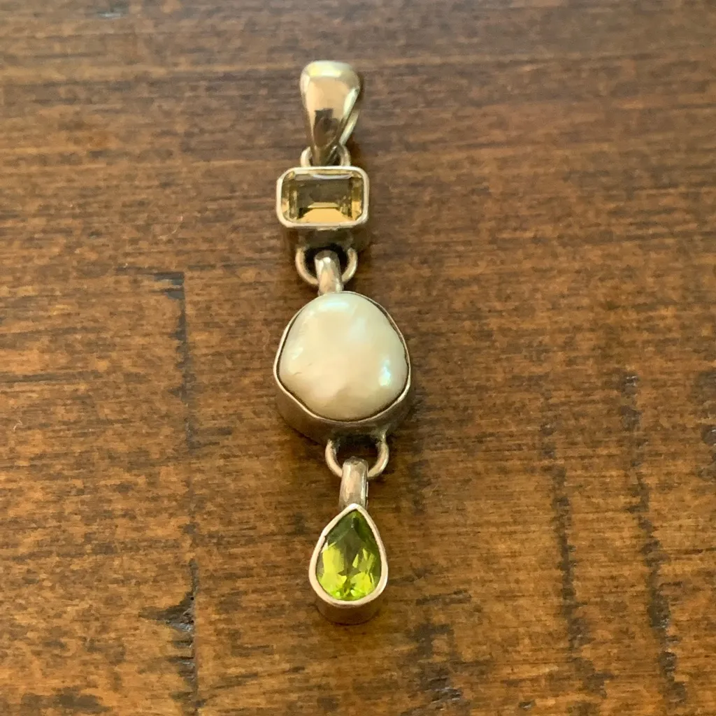 Statement Pendant Necklace Handmade Sterling Silver 925 Citrine Pearl Pendant - Image 8