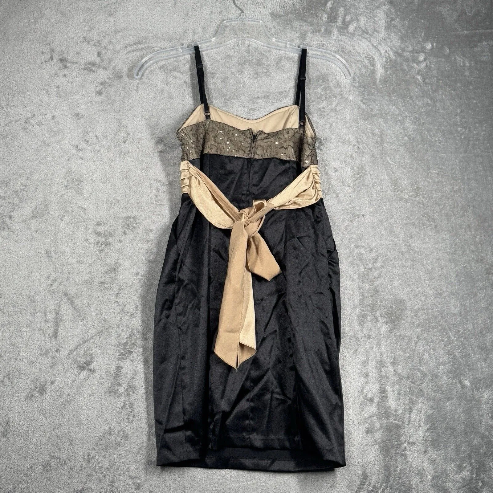 IZ Byer Dress Juniors 7 Black Gold Satin Shimmer Mini Formal 90s‎ Y2K Vintage - Image 3