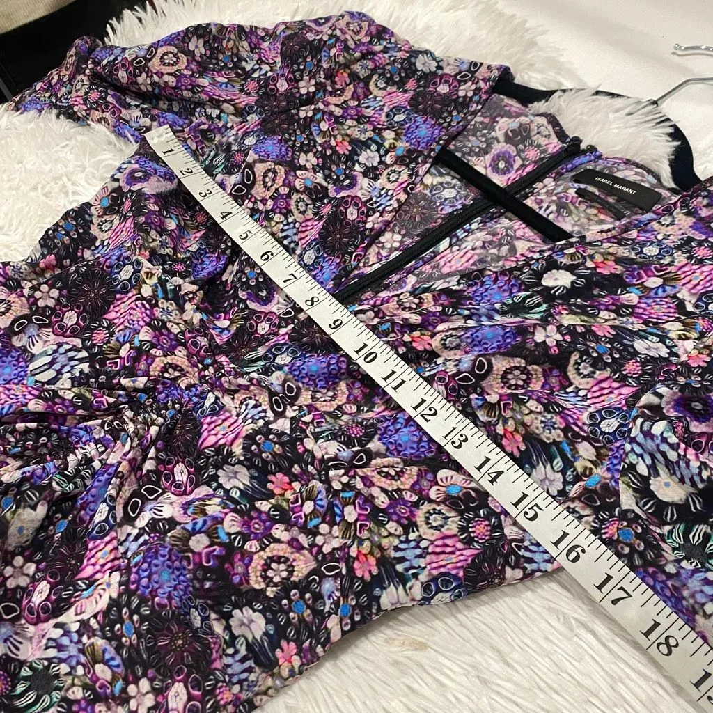 Isabel Marant Albini Floral Silk Midi Dress in Purple Black Size 36 - Image 4
