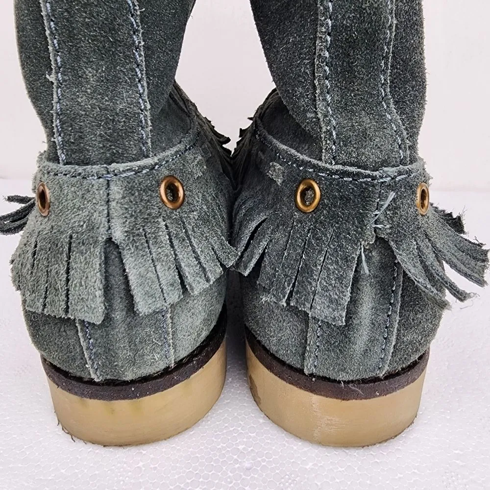 Coolway Grey Suede Fringe Ankle Boot Booties Boho Comfort Shoes Size 8 - Image 10