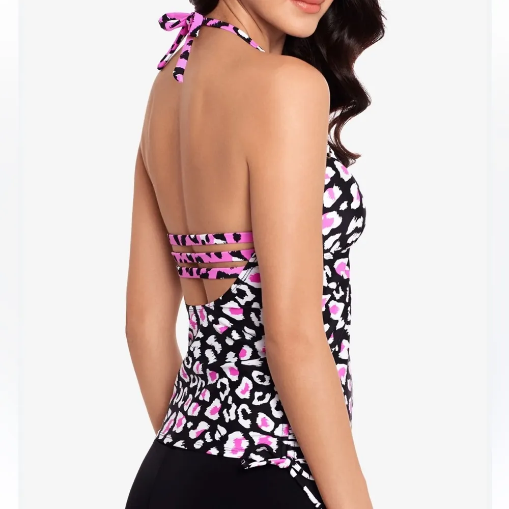 Salt + Cove Multi Color Removable Cups Tie Halter Tankini Swimsuit Top Juniors S Black Size undefined - Image 2