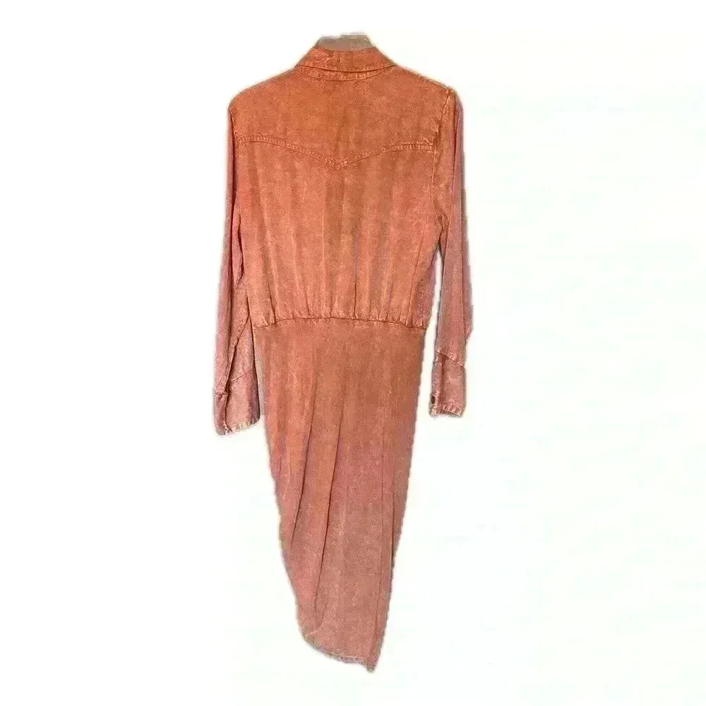 Young Fabulous & Broke "Delana" Western Shirt Dress in Vintage Rose Pink/Salmon - Image 4
