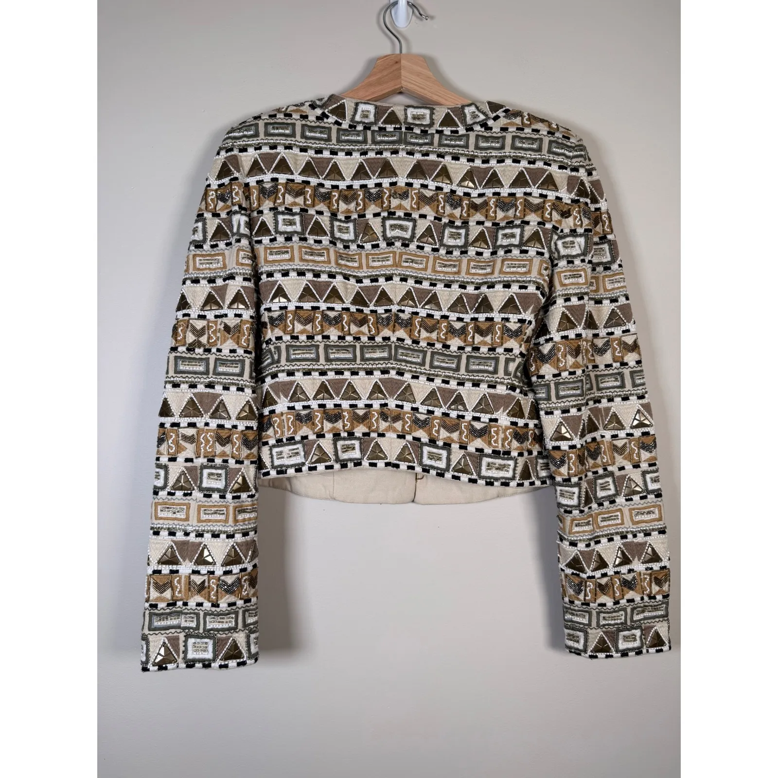 Veronica Beard Embellished Geometric Jacket Beaded Metallic Tribal Print Size 10 - Image 2