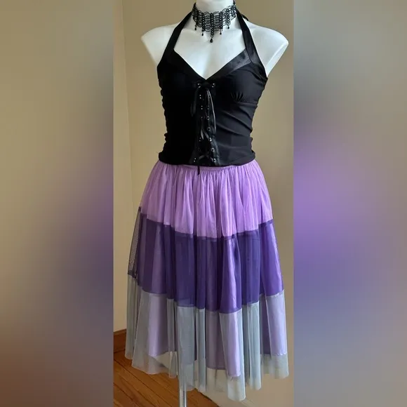 Lavender Purple Gray Striped Tiered Ruffle Tulle Skirt with Beading, SZ S - Image 28