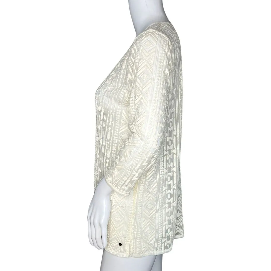 Eddie Bauer Shirt Women Small Cream Sheer Lace Top Embroidered‎ Mesh Feminine - Image 3
