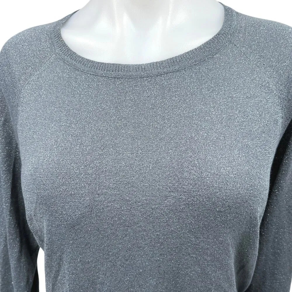 Zara Women's Navy Blue Metallic Knit Long Sleeve Pullover Casual Sweater Top S - Image 3
