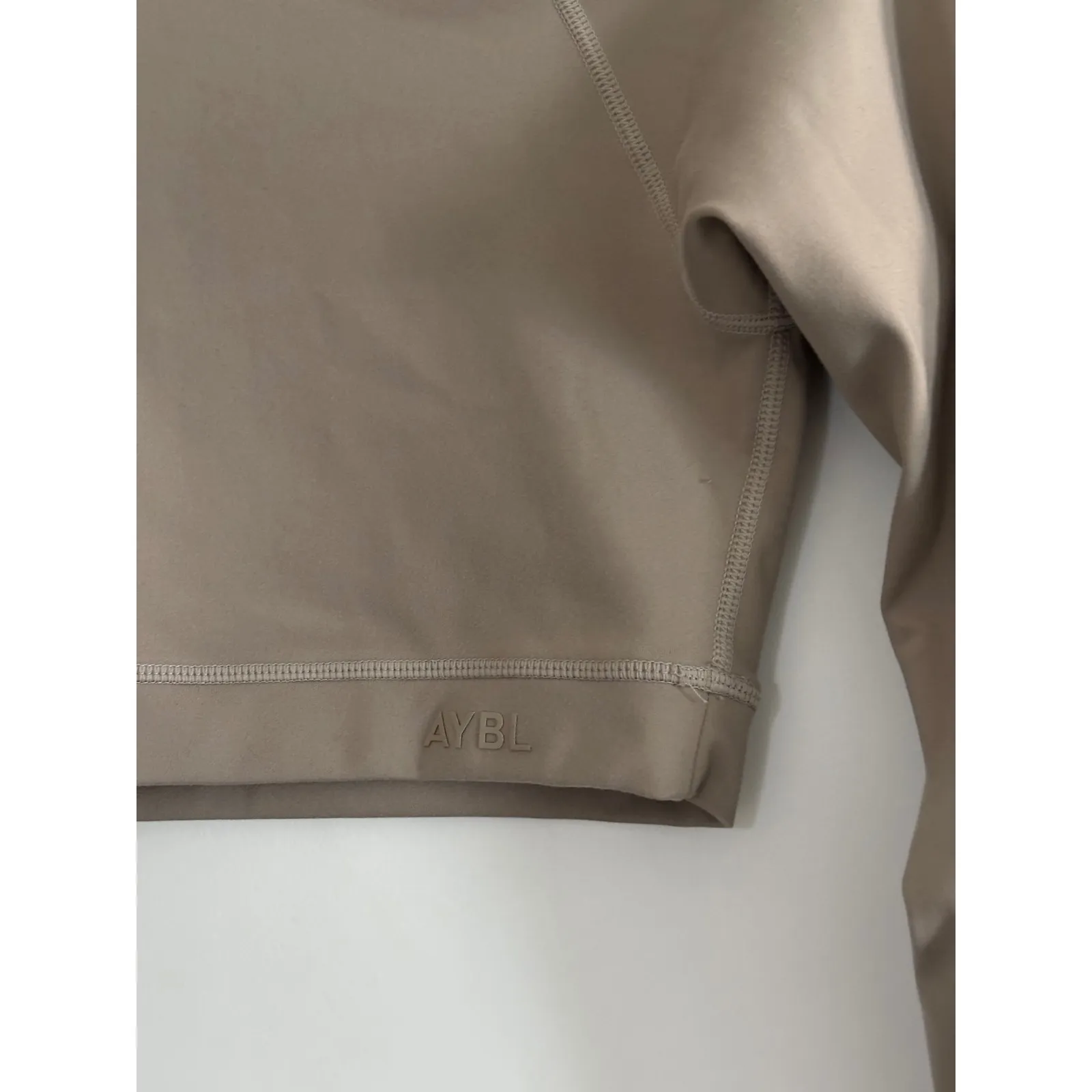 AYBL Long Sleeve Cropped Athletic Workout Top Neutral Taupe - Image 5