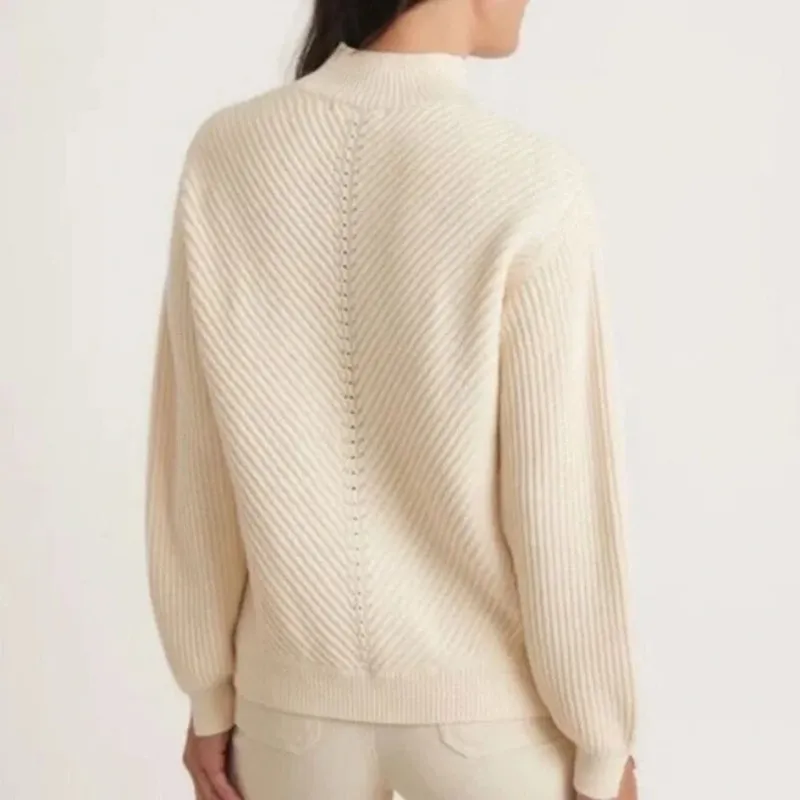 Marine layer  Skylar Mock Neck Knit Wool Blend Pullover Sweater Cream XS - Image 2