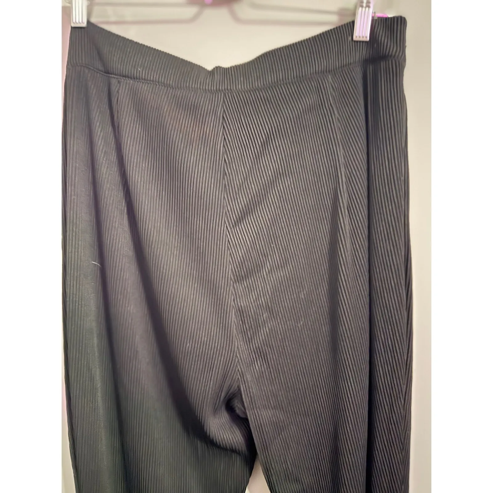 PRETTYLITTLETHING Black Ribbed Wide Leg Palazzo Pants Elastic Waist Split Hem - Image 7