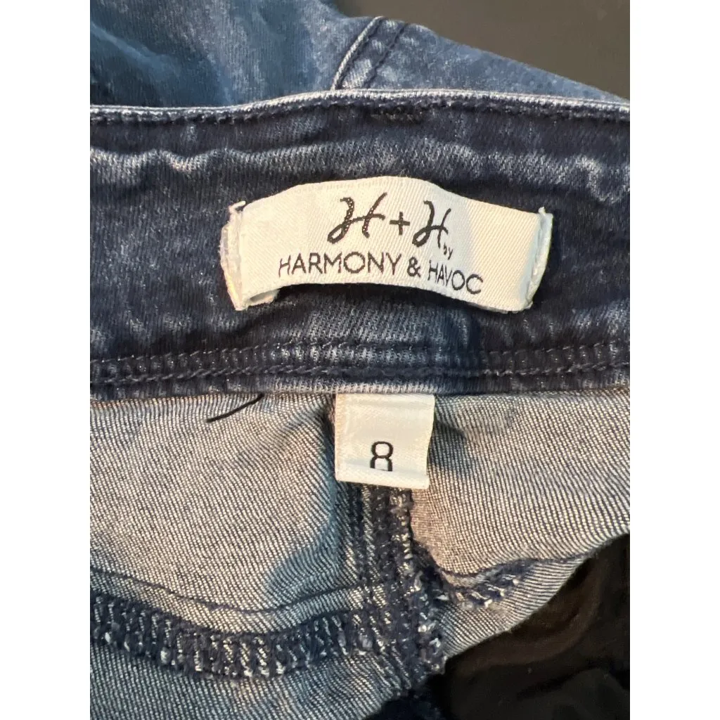 H & H Harmony Havoc Blue Denim Stretch Capri Jeans Ankle Cuffed Size 8 - Image 5