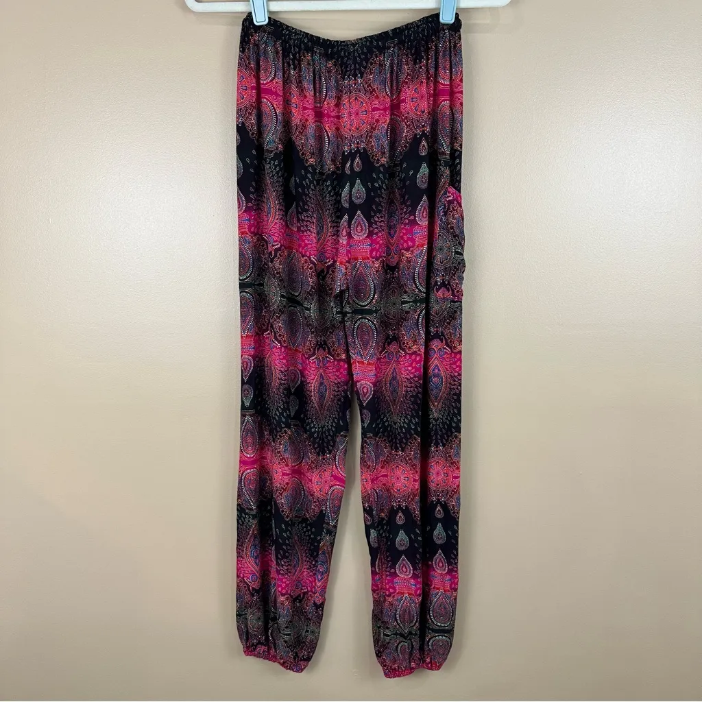 Thai Hippie Genie Gypsy Pink Black Multicolor Pull On Pants XS Festival - Image 7