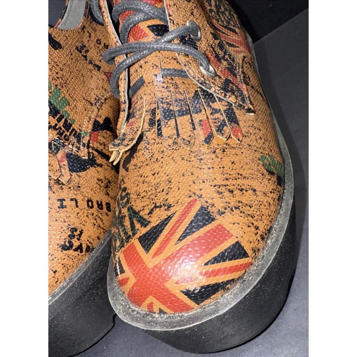 CS T&P Harajuku Platform Shoes UK Punk Print Brown Chunky Lace Up Goth Size M - Image 5