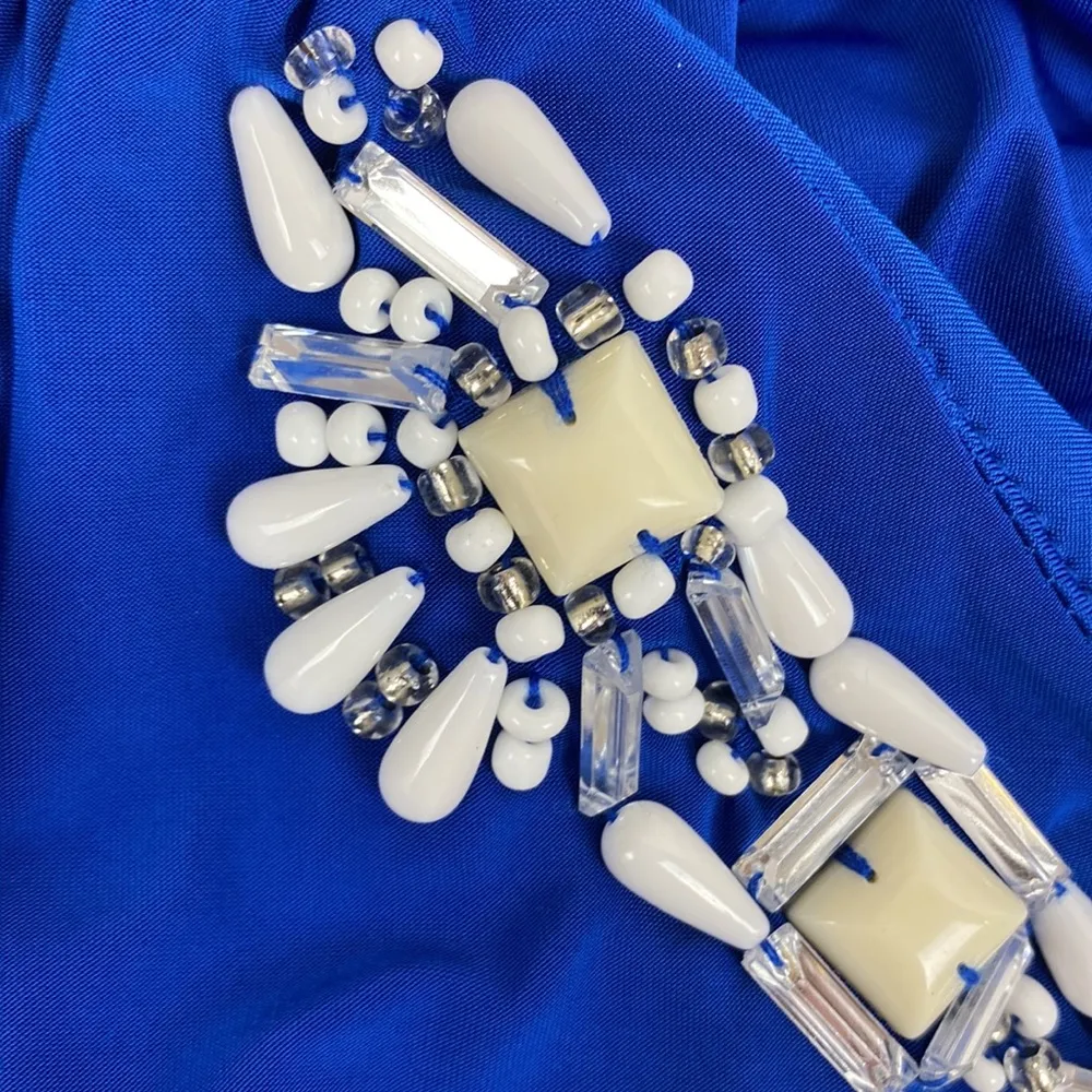 Cache Blue Embellished One Shoulder Short Sleeve Blouse Top S - Image 5