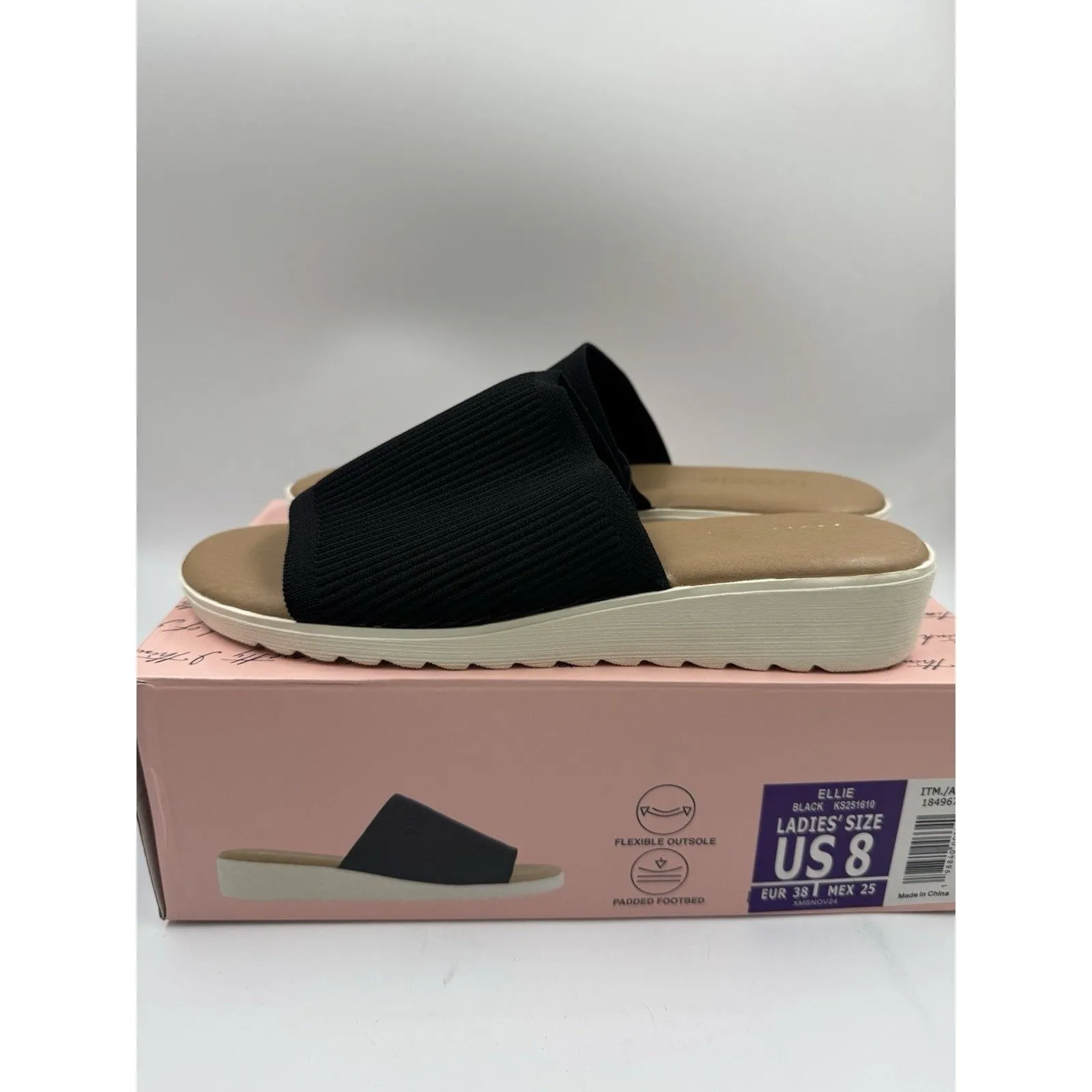 Kensie Women's Knit Slip On Small Platform Sandals Black Size 8 New - Image 5