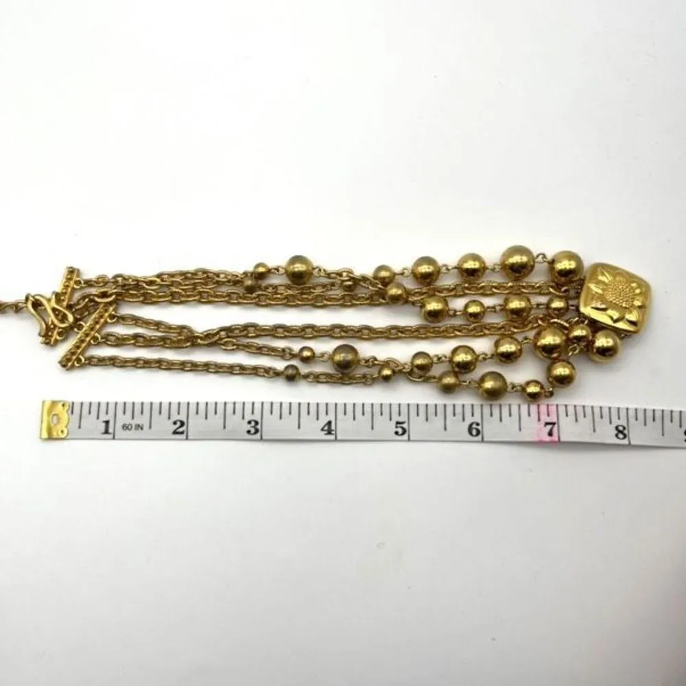 Vintage 80s Liz Claiborne Layered Beaded sunFlower pendant charm style Gold tone - Image 4