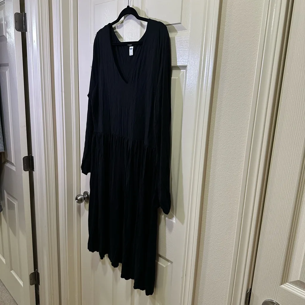 Old Navy Long Sleeve Knit Empire Waist V-Neck Dress Size XXL Tall Black - Image 3