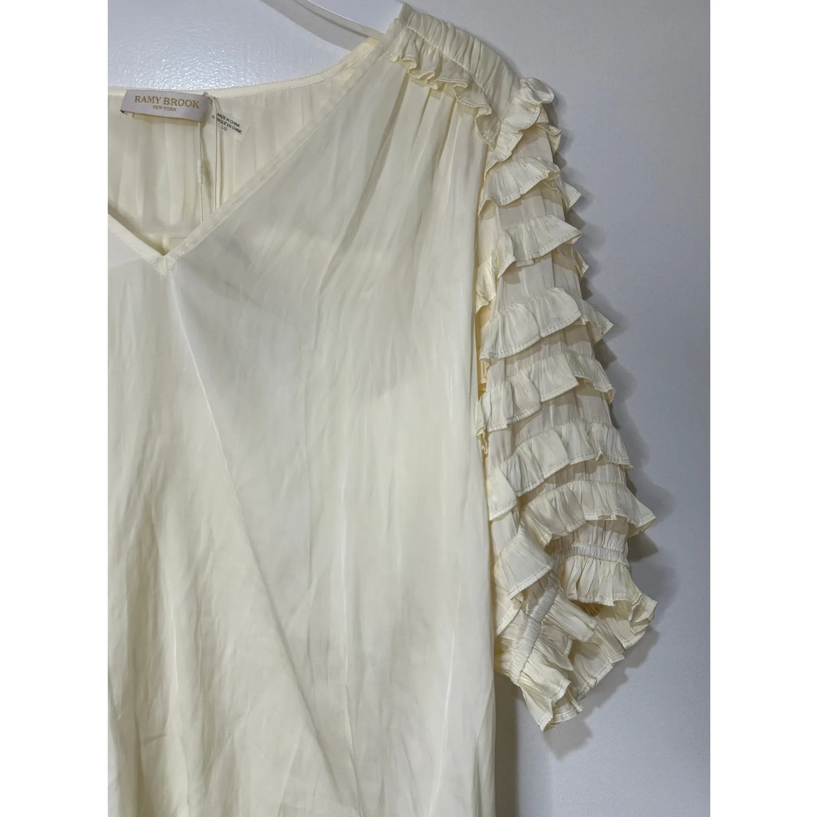Ramy Brook Waverly Ruffle Short Sleeve Blouse Ivory Size Large NWT Ruffle Detail - Image 6