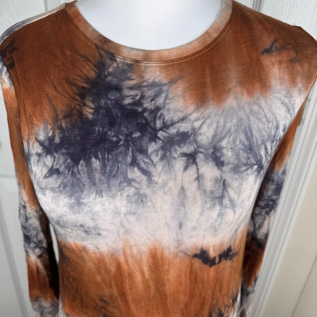 NWT Natural Life Buttery Soft Brown Tie Dye Long Sleeve Tunic Dress Pockets S - Image 3