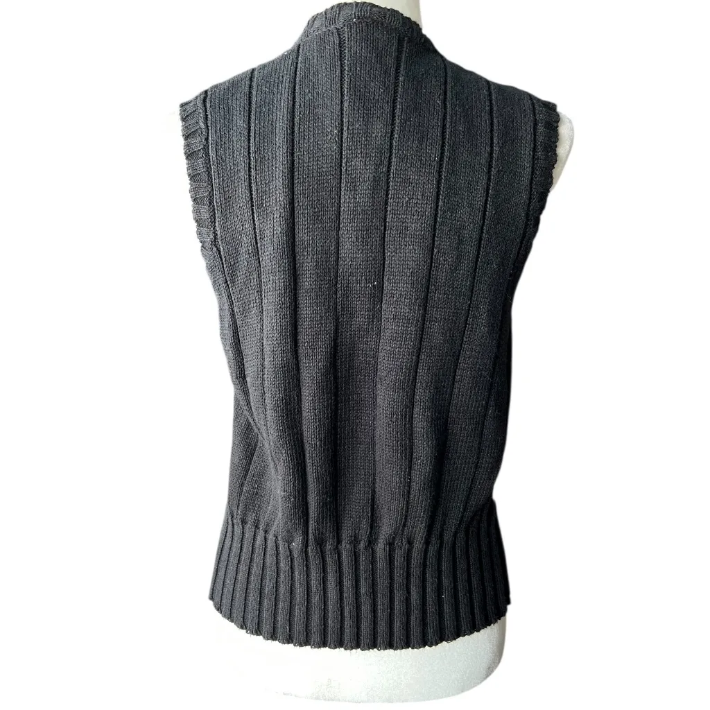 Vintage Red, White, & Black Patterned Knit Vest Petite Medium Red Size undefined - Image 3