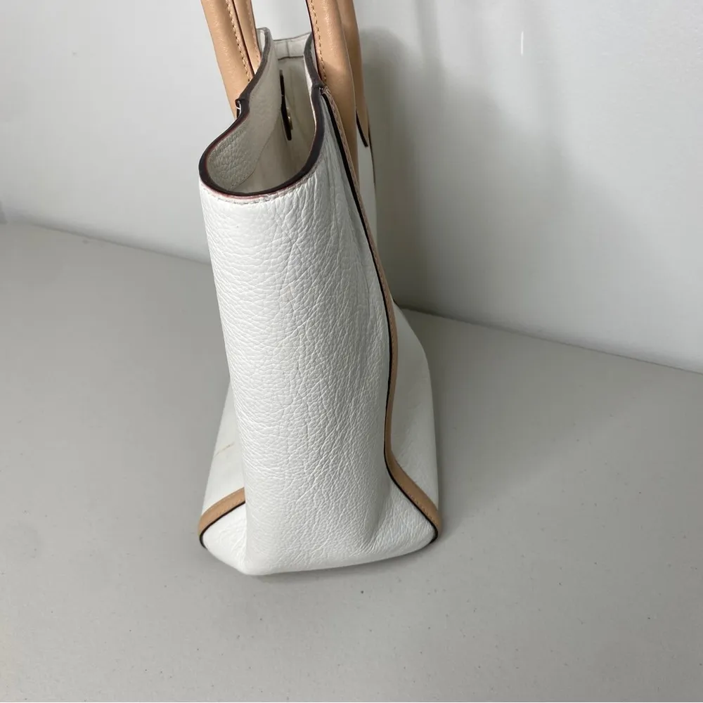White Cream Ivory Leather Tote Never Full Bag Handbag Purse - Image 6